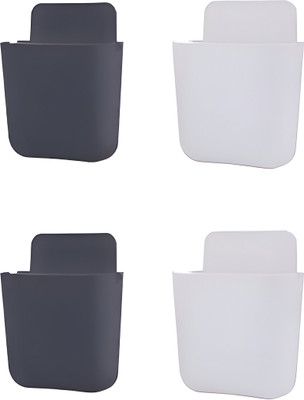 Glitzn 4 Compartments plastic Storage Case for Remote, Toothbrush, Mobile Phone Plug Holder(Black, White)