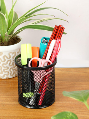 AVMART 1 Compartments Metal Desk Organizer / Pen Stand for study office table(Black)
