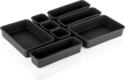 KUBER INDUSTRIES 8 Compartments Acrylic Desk Organizers(Black)