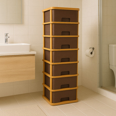 MAXTID 7 Layer Brown Nakoda Plastic component Cosmetic & Make-up Organizers Drawer Box Vanity Box(Brown)