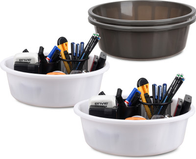 KUBER INDUSTRIES 4 Compartments Plastic Desk Organizer(Grey, White)