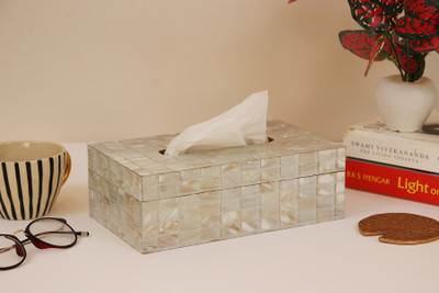 INDIAN ARTISANS 1 Compartments MDF (Wood) MOP PRINT TISSUE BOX(Pale white)