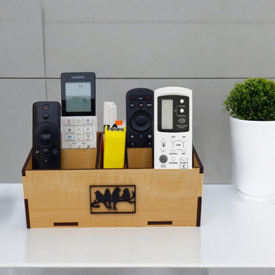 Giftingcare 5 Compartments Wooden Remote Stand for Office & Home | Stationery Organizer(Maple Color)