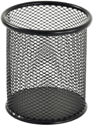 Productmine 1 Compartments Metal Black Single Round Mesh Metal Pen Pencil Tool Holder(Black)