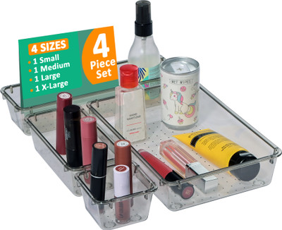 KUBER INDUSTRIES 4 Compartments Acrylic Desk Organiser(Black)
