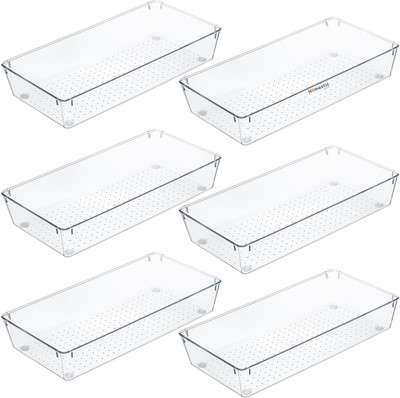 HOMESTIC by Kuber Industries 6 Compartments Acrylic Desk Organizers(Transparent)
