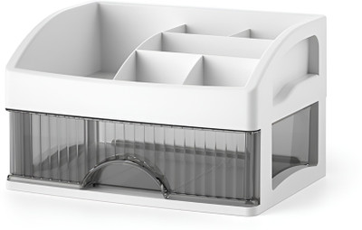 HoopVool 1 Compartments Plastic Makeup storage organizer(White)