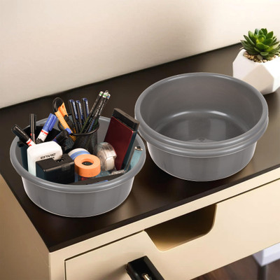 KUBER INDUSTRIES 3 Compartments Plastic Desk Organizer(Gray)