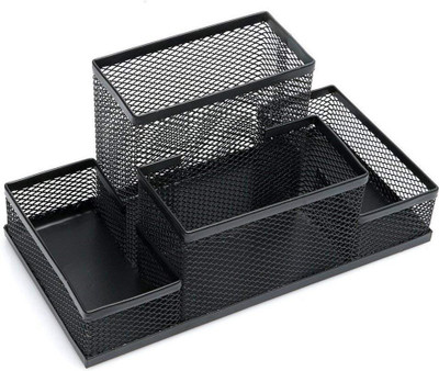 MLSALES 4 Compartments steel Pen Holder(Black)