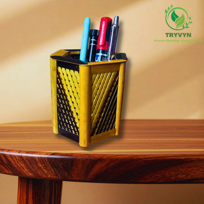 TRYVYN 1 Compartments Bamboo Desk Organizer(Bamboo Gold, Black)