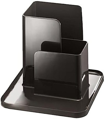 ARHAT ORGANIZERS 3 Compartments ABS Resin Watch, Mobile, TV/AC Remote, Pen Holder - Table Desk Organizer(Black)