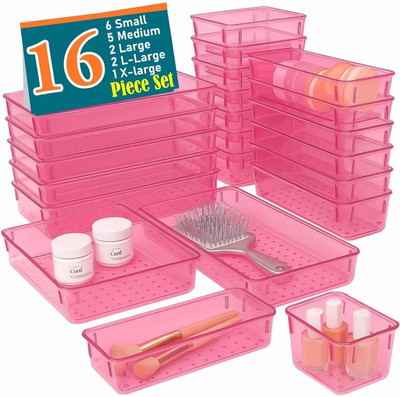 Nurah 16 Compartments Polypropylene (PP) Drawer Organiser(Pink)