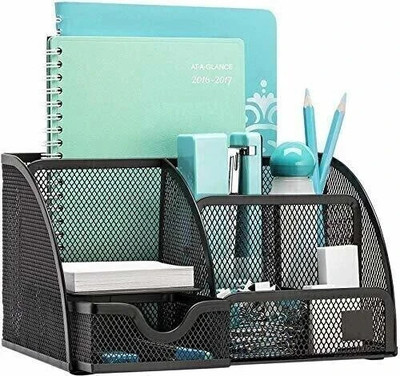 Utsav store 7 Compartments Goodwill Tech Metal Mesh desk organizer(Black)