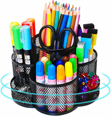 K.B.SALES 7 Compartments metal Mesh Desk Organizer Pen and Pencil Storage Stand Pen, Pencil Holder(Black)