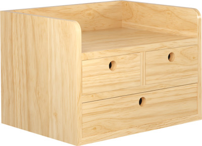 GOSHU 3 Compartments Bamboo Desk Organizer with Drawers | Multi-Purpose Wooden Tabletop Storage Box(Natural)