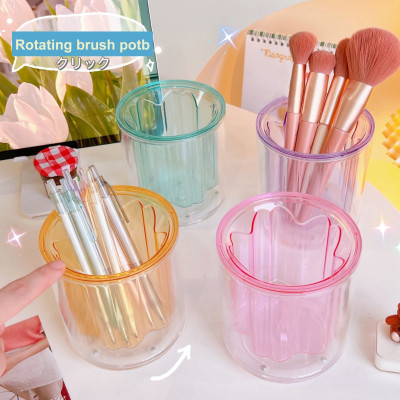 DITCAFOS 1 Compartments Plastic Pen Holder Transparent Large Capacity Rotatable Creative Shape High Durability(Multicolor)