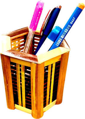 HakSap 1 Compartments Bamboo Pen/Pencil Holder(Brown And Black)