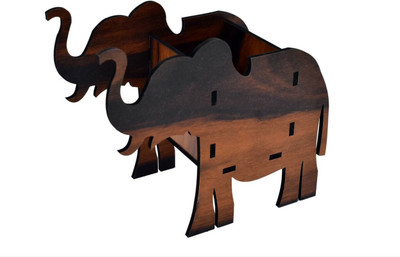 Anita 1 Compartments Wood Elephant Pancil Stand(Brown)