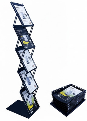 PATHOS INDIA 5 Compartments metal brochure catalogue magazine holder display stand(Black)