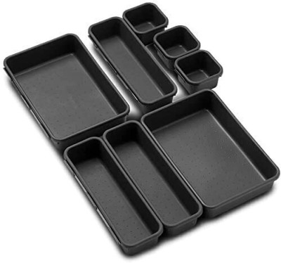 4tens 8 Compartments Plastic Plastic Interlocking Cutlery Drawer Desk Organizer Divider Tray(Black)