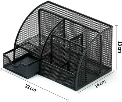 SUPVOX 6 Compartments Metal Pen Stand(Black)