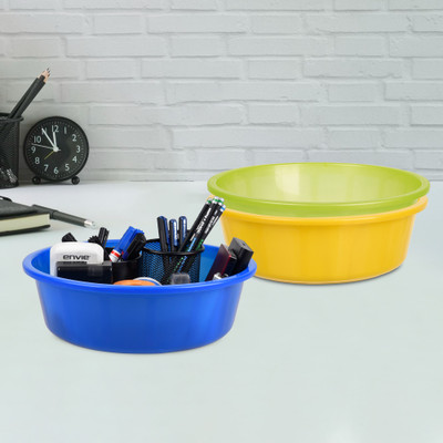 KUBER INDUSTRIES 1 Compartments Plastic Desk Organizer(Yellow & Green & Blue)