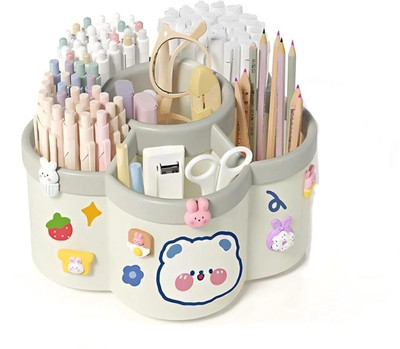 Dhvyant Mart 6 Compartments Plastic Classic 360° Rotating Flower Design Pen Holder For Office & Home Desk(Multicolor)