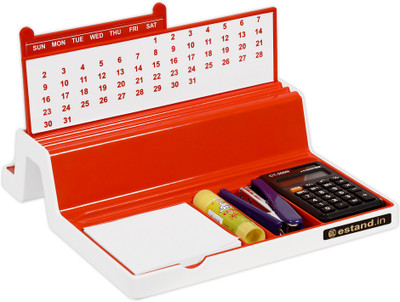 eStand 4 Compartments ABS STATIONARY ORGANIZER WITH PEN STAND(Red, White)