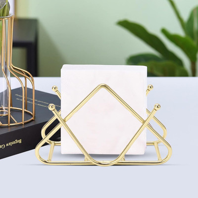 DecorGenie 1 Compartments Mild Steel Napkin Holder(Gold)