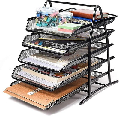 DEALZONE 5 Compartments Heavy-duty steel wire Multi-Layer File Tray(Black)