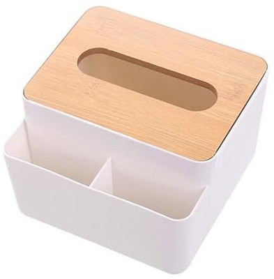 Shreeshann 3 Compartments Plastic ‎Tissue box with Remote Holder(White)