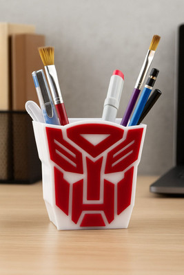 BYSUN 1 Compartments Acrylic Transformers Pen/Pencil Holder(White, Red)