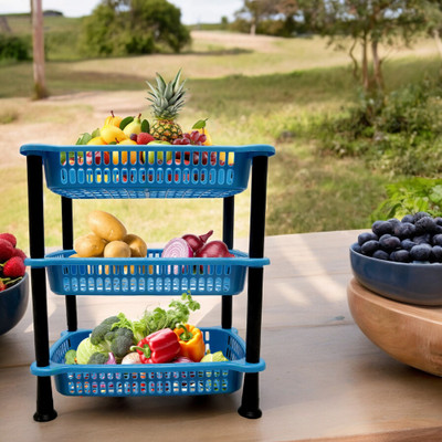 Prime Plastic 7318 Compartments plastic vegetable trolly(Blue)