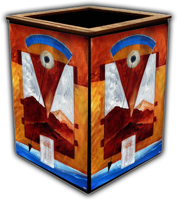 pnf 1 Compartments wooden Poster N frames Colourful Wooden Pen Stand with photo of Abstract Art -559(Multicolor)