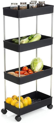 Glamexy 4 Compartments Plastic, Stainless Steel Fruit & Vegetable 4 Stand Kitchen Trolley (DIY(Do-It-Yourself))(Black)