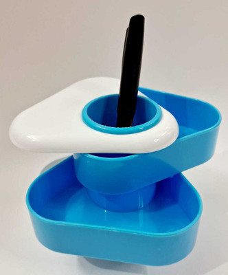 Gaurik Creations 3 Compartments Plastic Pen Pencil Stationery Stand(Blue white mix)