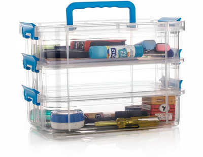 Groffy 3 Compartments Plastic Plastic Box(Blue)
