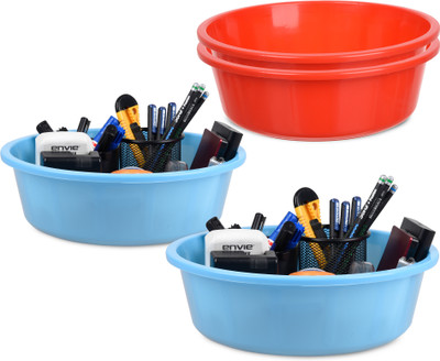 KUBER INDUSTRIES 4 Compartments Plastic Desk Organizer(Red, Blue)