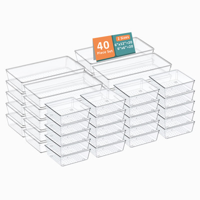 KUBER INDUSTRIES 40 Compartments Plastic Drawer Organizers(Transparent)