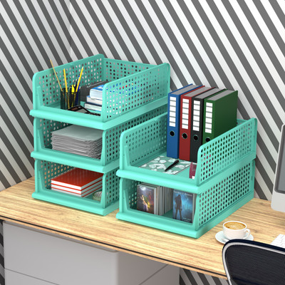 KUBER INDUSTRIES 5 Compartments Plastic Desk Organizers(Pista Green)