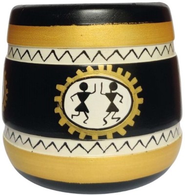 wetoytoy 1 Compartments Wood Warli Pen Stand Warli Art - Hand Painted | Ethnic Storage and Décor(Gold, Black)