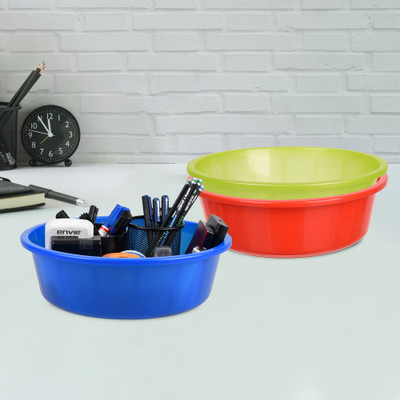 KUBER INDUSTRIES 3 Compartments Plastic Desk Organizer(Red & Green & Blue)