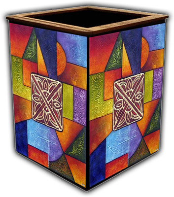 pnf 1 Compartments wooden Poster N frames Colourful Wooden Pen Stand with photo of Abstract Art -3455(Multicolor)