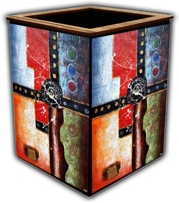 pnf 1 Compartments wooden Poster N frames Colourful Wooden Pen Stand with photo of Abstract Art -5255(Multicolor)