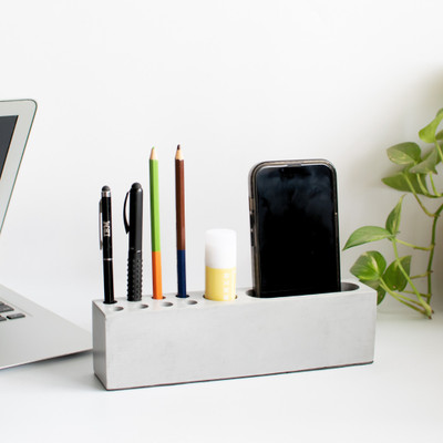 Dwell dapper 10 Compartments Concrete Mobile and Pen Stand(Grey)