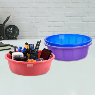 HOMESTIC by Kuber Industries 3 Compartments Plastic Desk Organizer(Purple & Blue & Pink)