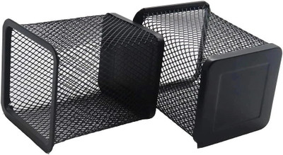 labh 1 Compartments Metal Square black Mesh Pen Stand 2pc(Black)