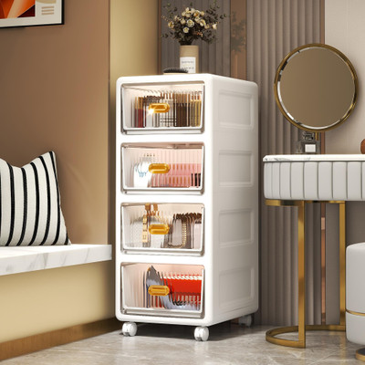 KUBER INDUSTRIES 4 Compartments PP+PET Drawer Storage(White)