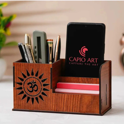 Chetan 3 Compartments Wooden Pen Stand(Brown)