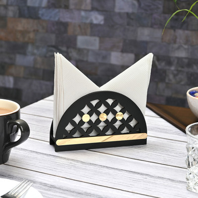 GIFT KYA DE 1 Compartments Wooden Napkin Holder for Dining Table Tissue Paper Stand Cutwork Decorative Items(Black Golden)